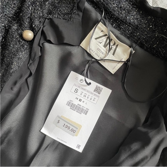 Zara Studio Limited Edition Textured Metallic Tweed Soft Cardigan Blazer Jacket - Picture 12 of 12